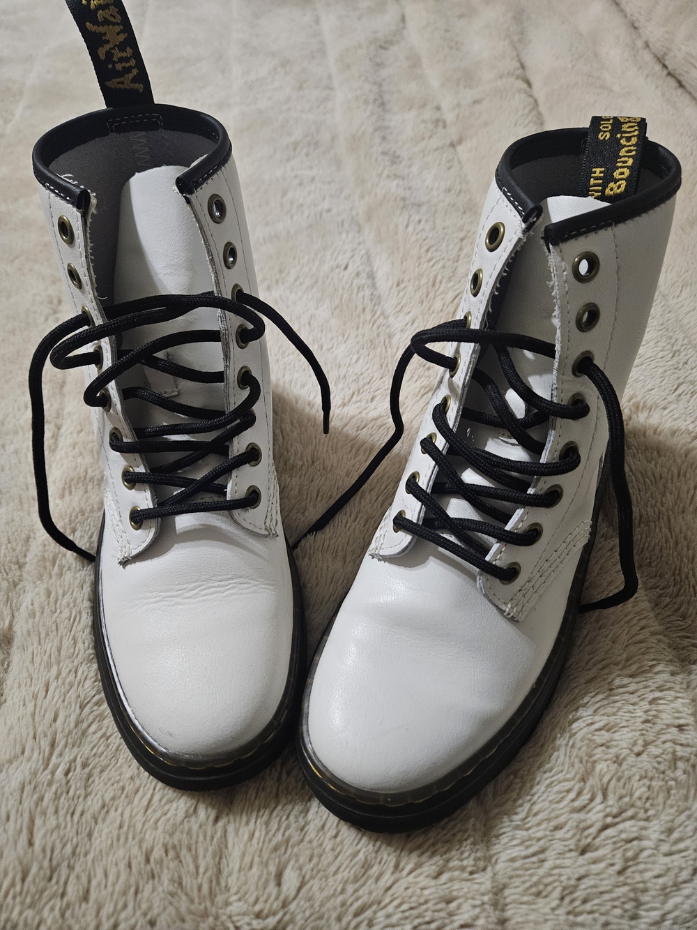 Dr. Martens Zavala White Lace-Up Combat Boots with Black Accents